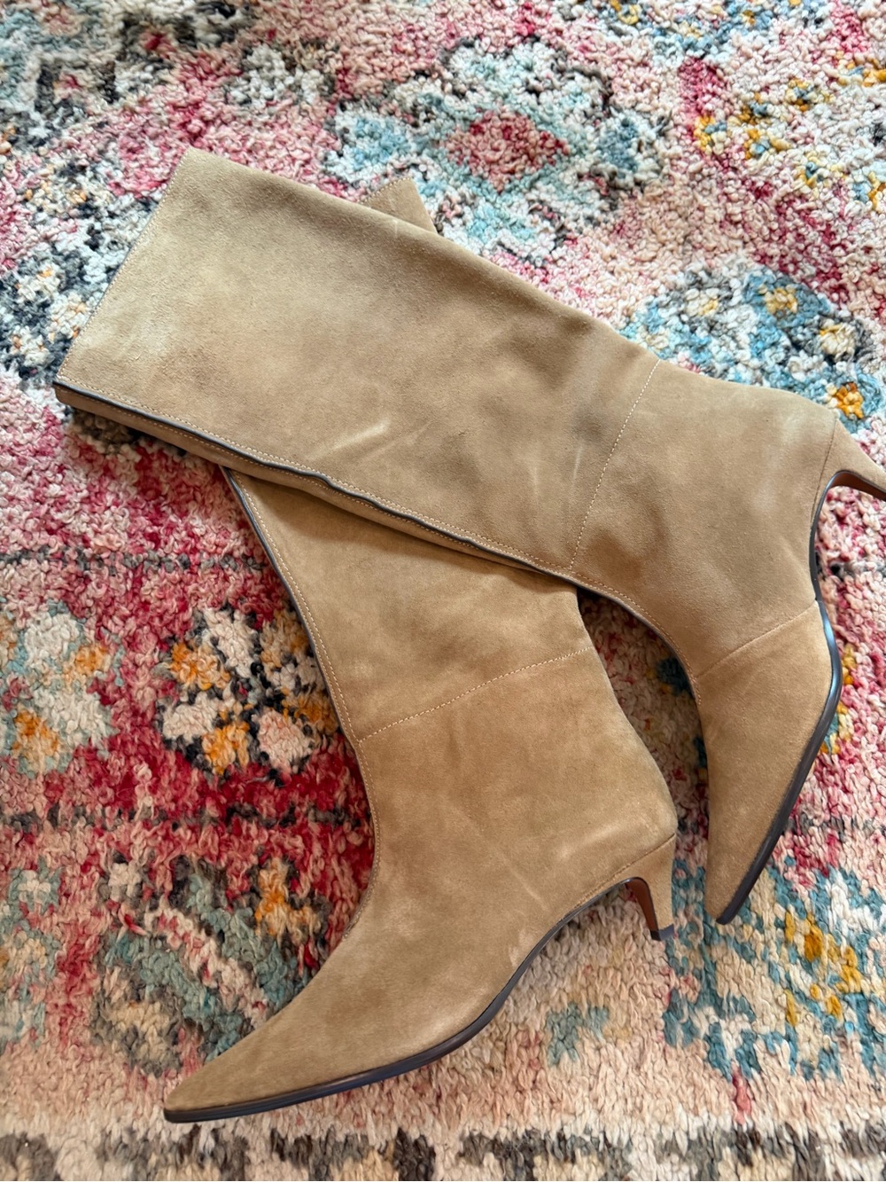 Madewell "The Emilie" Tall Boots Kitten Heel Knee High Tan Suede